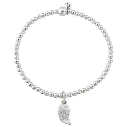 Trink Brand Angel Wing Charm Sterling Silver Beaded Bracelet Feathers