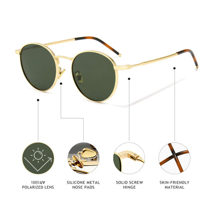 SUNGAIT Round Vintage Polarised Sunglasses Classic Retro Metal Frame Sunglasses Circular for Women Men(Gold Frame/Polarized Green Lens)-SGT059JKMOLVUUK