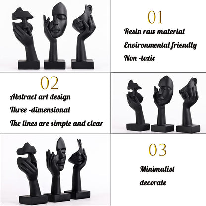 oliruim Black Home Decoration Accent Art Woman Face Statue Collectible Statue for Modern Home Living Room Bookshelf Black Desk Decor 3 Piece Set