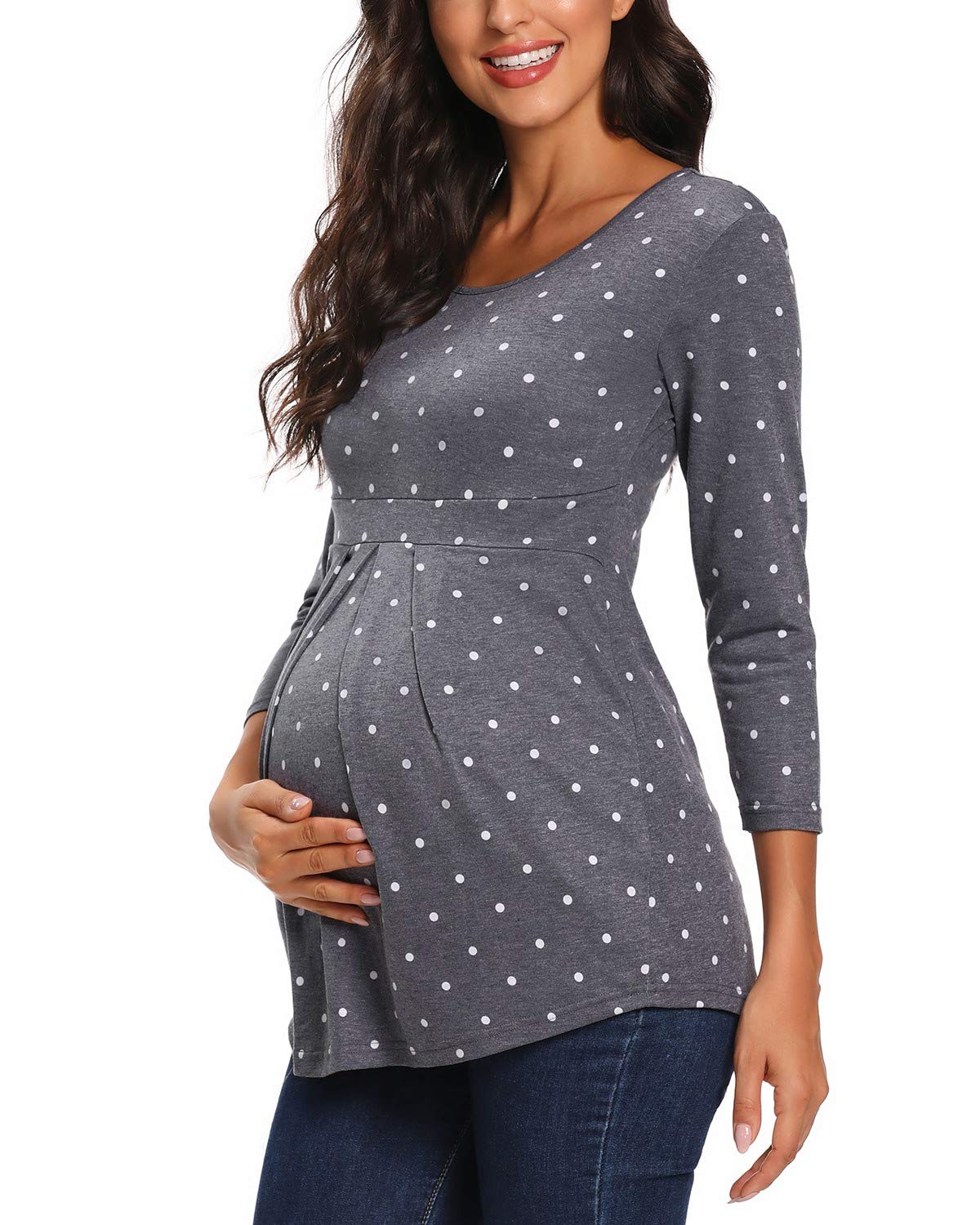 Love2Mi Maternity Tops 3/4 Sleeve Pregnancy T-Shirt Tunic Maternity Clothes for Women