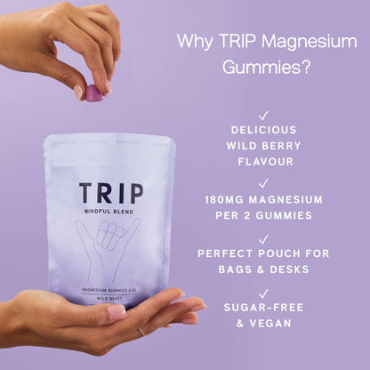 TRIP Magnesium Gummies, Wild Berry, 5,400mg Magnesium Citrate per Pack, 90mg x 60 Gummies, Highly Absorbable, Electrolyte Balance, Plant-Powered, Sugar-Free & 3rd Party Tested