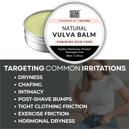 Natural Vulva Moisturiser for Vaginal Dryness - Menopause Support, Oestrogen-Free Vulva Balm, Relieves Irritation, Itching, Chafing, Odour, and Discomfort (30ml) by Sera Organics