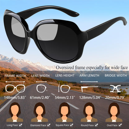 Joopin Fashion Oversized Sunglasses for Women, 100% UV Protection Large Frame Women Sunglasses Polarised Ladies Sun glasses (Elegant Black)
