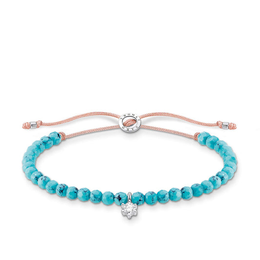 Thomas Sabo Turquoise Bead Bracelet with White Stone 925 Sterling Silver 13-20cm Length