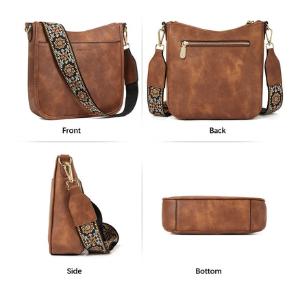 BOSTANTEN Crossbody Bags Handbags for Women Trendy Vegan Leather Hobo Purses Shoulder Handbags With Wide Shoulder Strap Brown