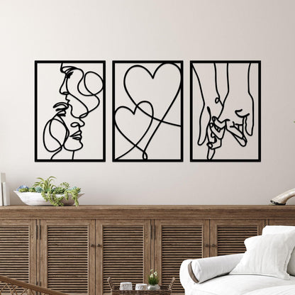 ESTART 3 Pieces Metal Minimalist Line Wall Art, Valentine's Day Lover Kiss Hand Metal Wall Decor, Aesthetic Modern Home Hanging Wall Art Decor for Bedroom Living Room