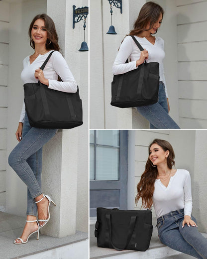 Prite Tote Bag for Women Weekender Bag with Laptop Compartment for Work Nurse School Travel Gym (Black)