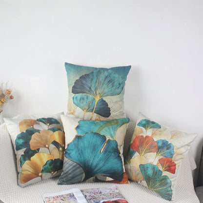 Sweetwill Set of 4 Decorative Cushion Covers 45 x 45 Linen Jungle Throw Pillow Cases Gold Teal Farmhouse Natural Cushion Covers 18x18 Sofa Cushions Modern Living Room Outdoor Garden