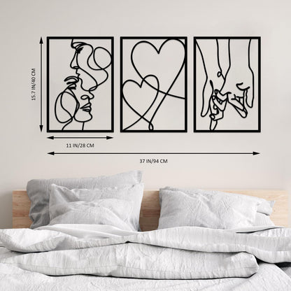 ESTART 3 Pieces Metal Minimalist Line Wall Art, Valentine's Day Lover Kiss Hand Metal Wall Decor, Aesthetic Modern Home Hanging Wall Art Decor for Bedroom Living Room