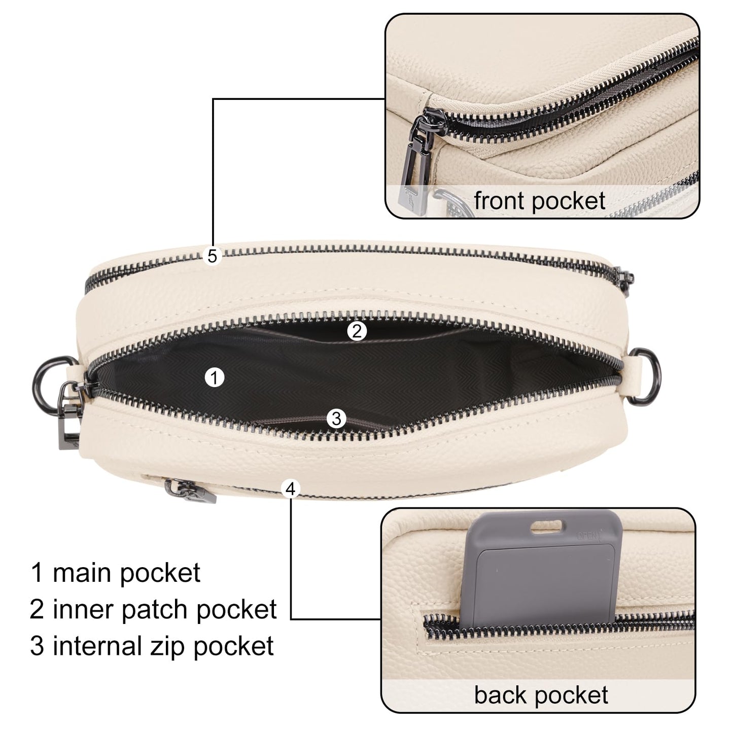 TIAASTAP Crossbody Bags for Women - Leather Handbags & Shoulder Bags with Adjustable Wide Strap Camera Cross Body Bag for Ladies Girls Travel Shopping Work Daily Use (Beige)