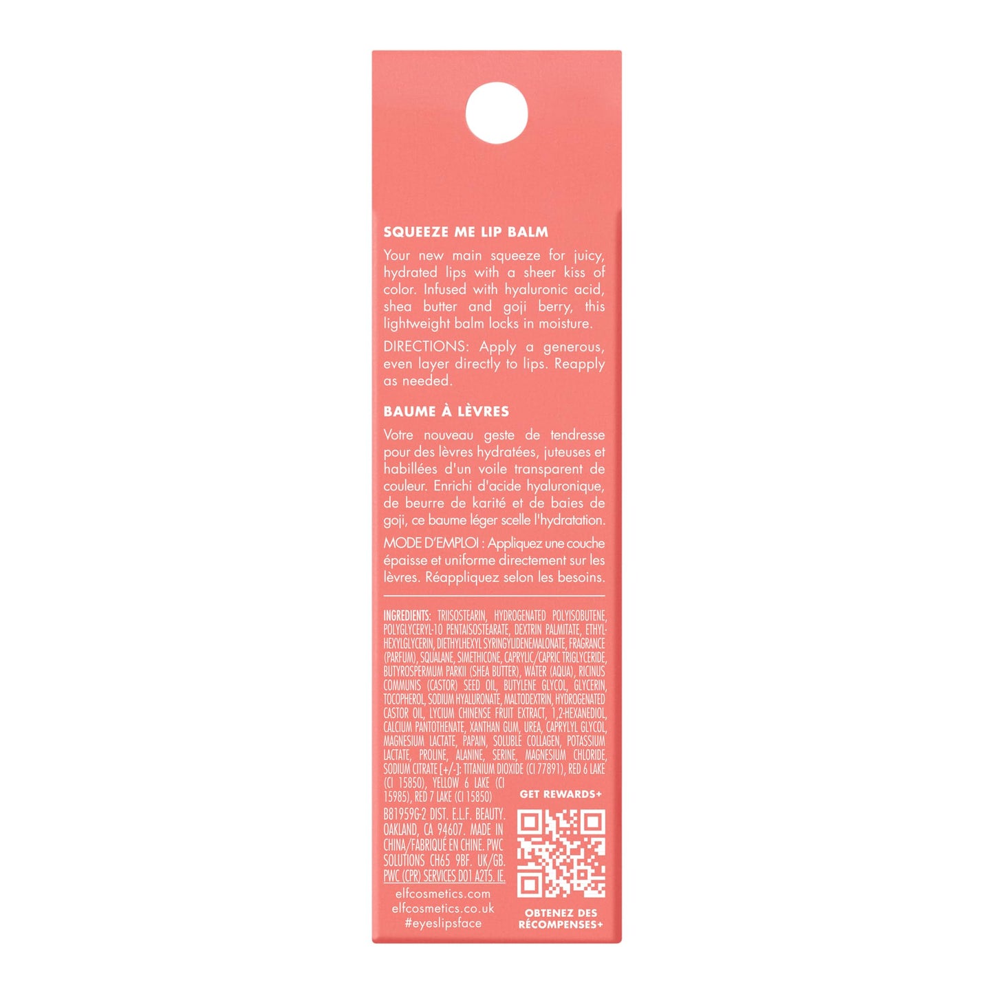 e.l.f. Squeeze Me Lip Balm, Moisturising Lip Balm For A Sheer Tint Of Colour, Infused With Hyaluronic Acid, Vegan & Cruelty-free, Strawberry