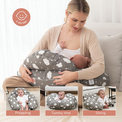 momcozy Nursing Pillow With Breastfeeding - Ergonomic Support & Original Security Fence to Baby' Safety - Making Breastfeeding Easy and Comfort for Mom & Baby - Removable Cotton Cover, Gray