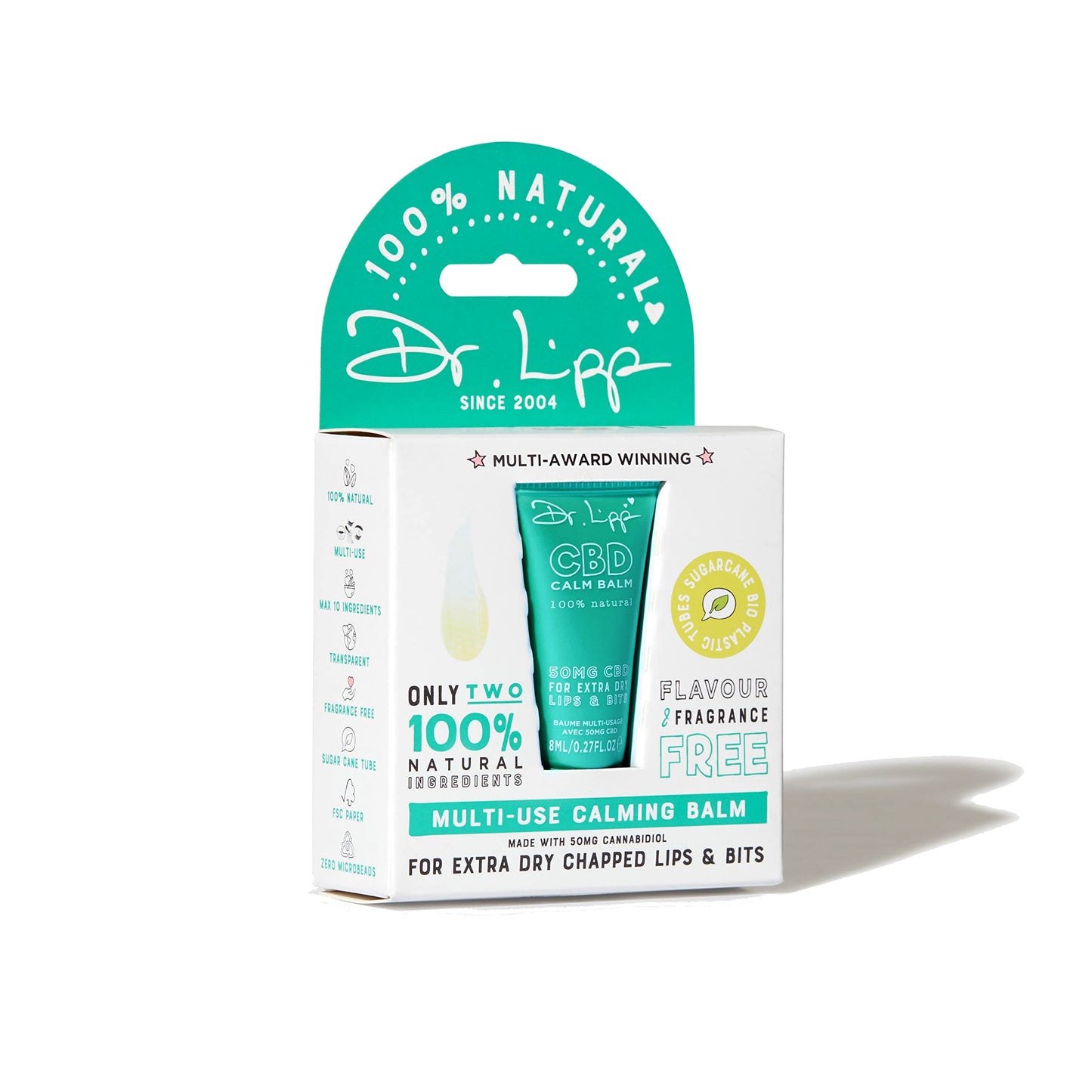 Dr. Lipp CBD Calm Balm 0.27 fl oz / 8ml – 5-in-ONE Multi-Use Ultra Moisturising Lip Balm for Extra Dry Chapped Lips & Bits – With 50mg Cannabidiol & 100% Natural Lanolin – Fragrance & Cruelty Free