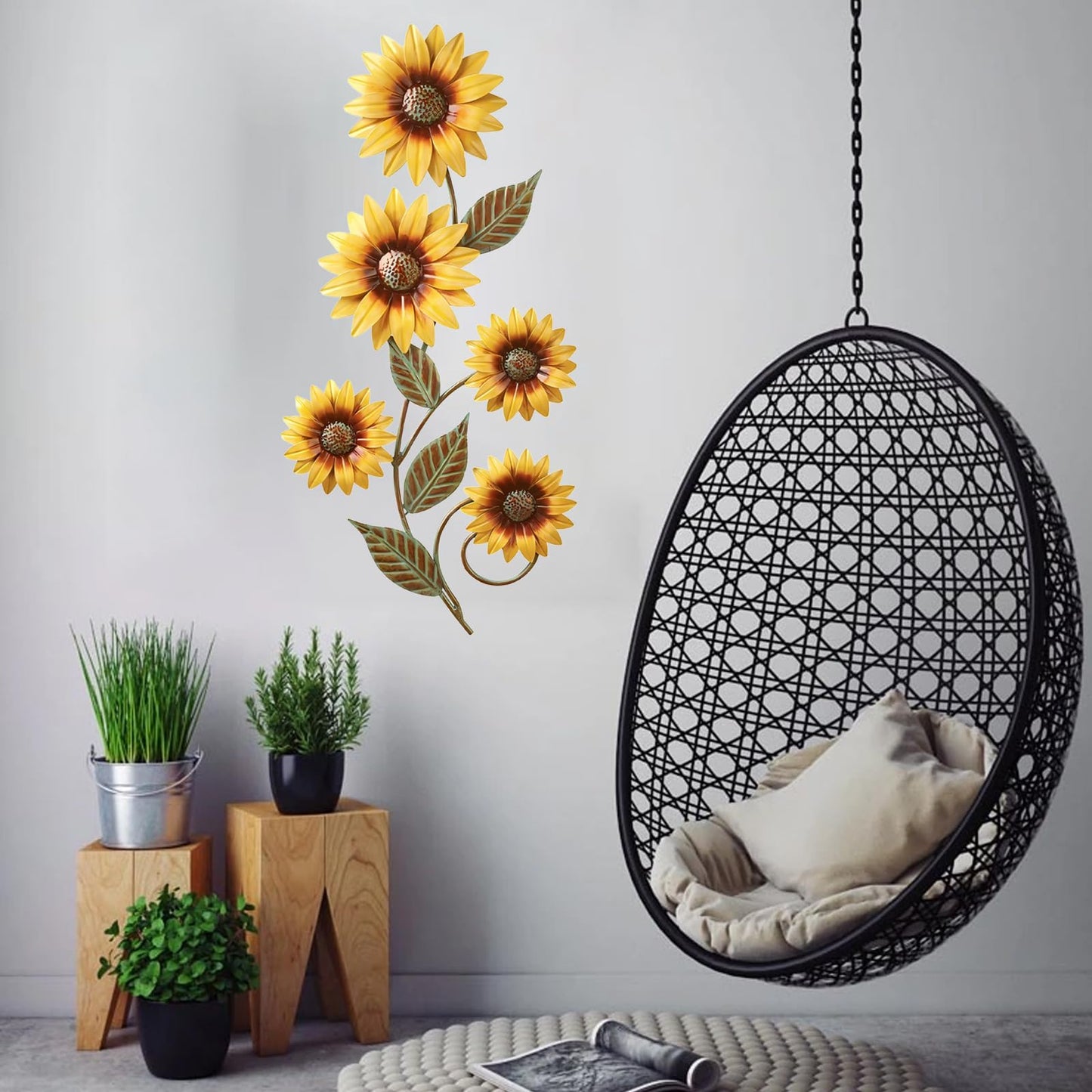 Plipdhy Metal Sunflower Wall Decorations,Garden Wall Art Outdoor Indoors,Metal Flowers Wall Hanging Ornament for Porch,Patio,Kitchen,Living Room,Farmhouse,Balcony
