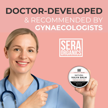 Natural Vulva Moisturiser for Vaginal Dryness - Menopause Support, Oestrogen-Free Vulva Balm, Relieves Irritation, Itching, Chafing, Odour, and Discomfort (30ml) by Sera Organics