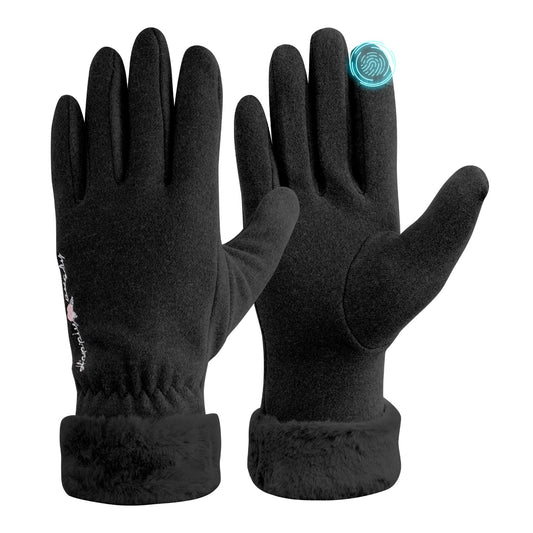 Fjquamitix Winter Thermal Gloves Womens Touch Screen Windproof Warm Gloves With Fleece Lining For Ladies Cold Weather Daily Driving Outdoor Activities Winter Gift For Women Wife Daughter (Black)