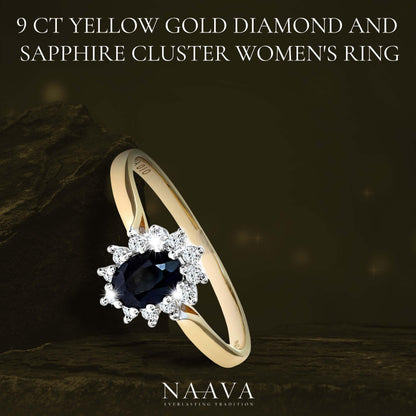 Naava 9 ct Yellow Gold Diamond and Sapphire Cluster Women's Ring ,K