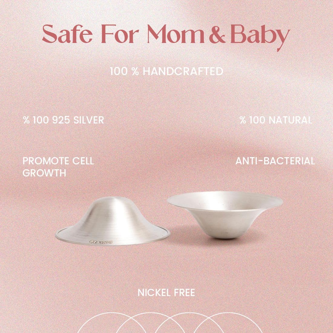 BABYHIG The Orginal Silver Nursing Cups – Silver Nipple Shields for Breastfeeding - Nipple Guards Protector for Breastfeeding - Nipple Shields for Nursing Newborn – Nickel Free – 925 Silver