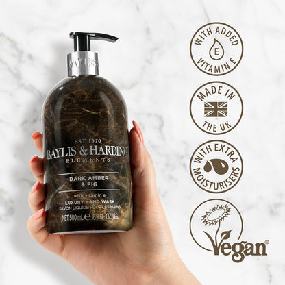 Baylis & Harding Dark Amber & Fig Elements Hand Wash, 500 ml (Pack of 3) - Vegan Friendly
