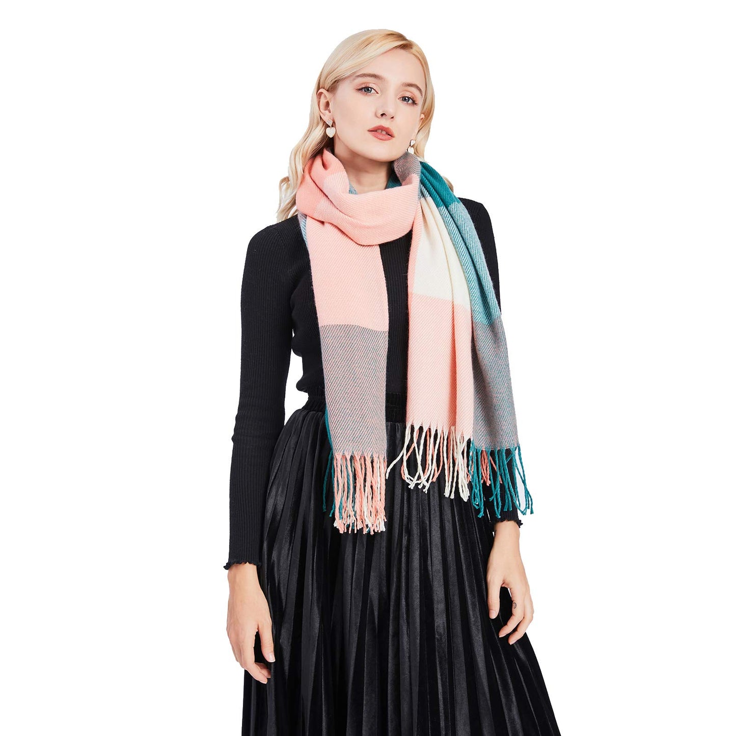 Miss Lulu Women Scarf Winter Long Soft Warm Tartan Check Wrap Wool Spinning Tassel Shawl Stole Scarves Ladies
