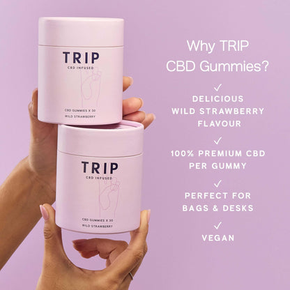 TRIP CBD Infused Gummies (30 Gummies). Delicious Natural Wild Strawberry Flavour. High Strength CBD Edibles. 300MG CBD – Vegan, THC-Free
