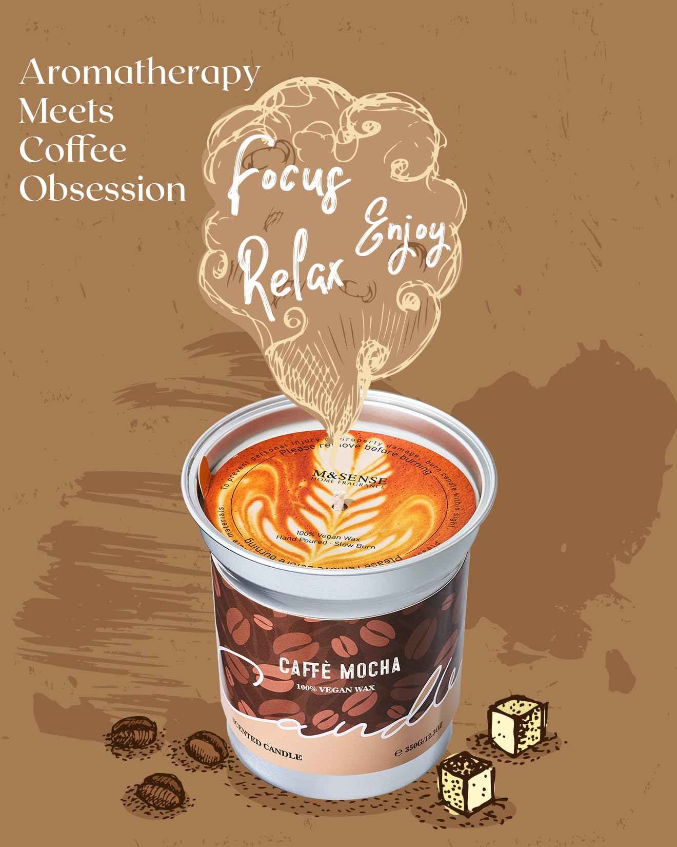 M&SENSE Coffee Candle 460g, Caffe Latte Scented Candles, 99 Hours Long Burning, Organic Soy Wax Candles for Cafe, Bedroom, Kitchen, Sleep Candle Gift for Men & Women