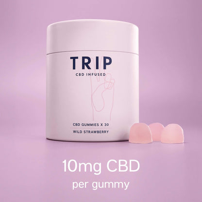 TRIP CBD Infused Gummies (30 Gummies). Delicious Natural Wild Strawberry Flavour. High Strength CBD Edibles. 300MG CBD – Vegan, THC-Free