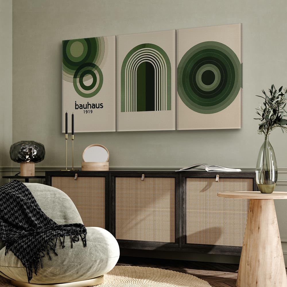 murando - Art Set of 3 Canvases Wall Art Geometric Circle 120x60 cm (3 pcs. 40x60 cm each) Acoustic Wall Multi Part Canvas - 3 Piece - Room Decor Print Living Room - Dark Green a-H-10131-b-a