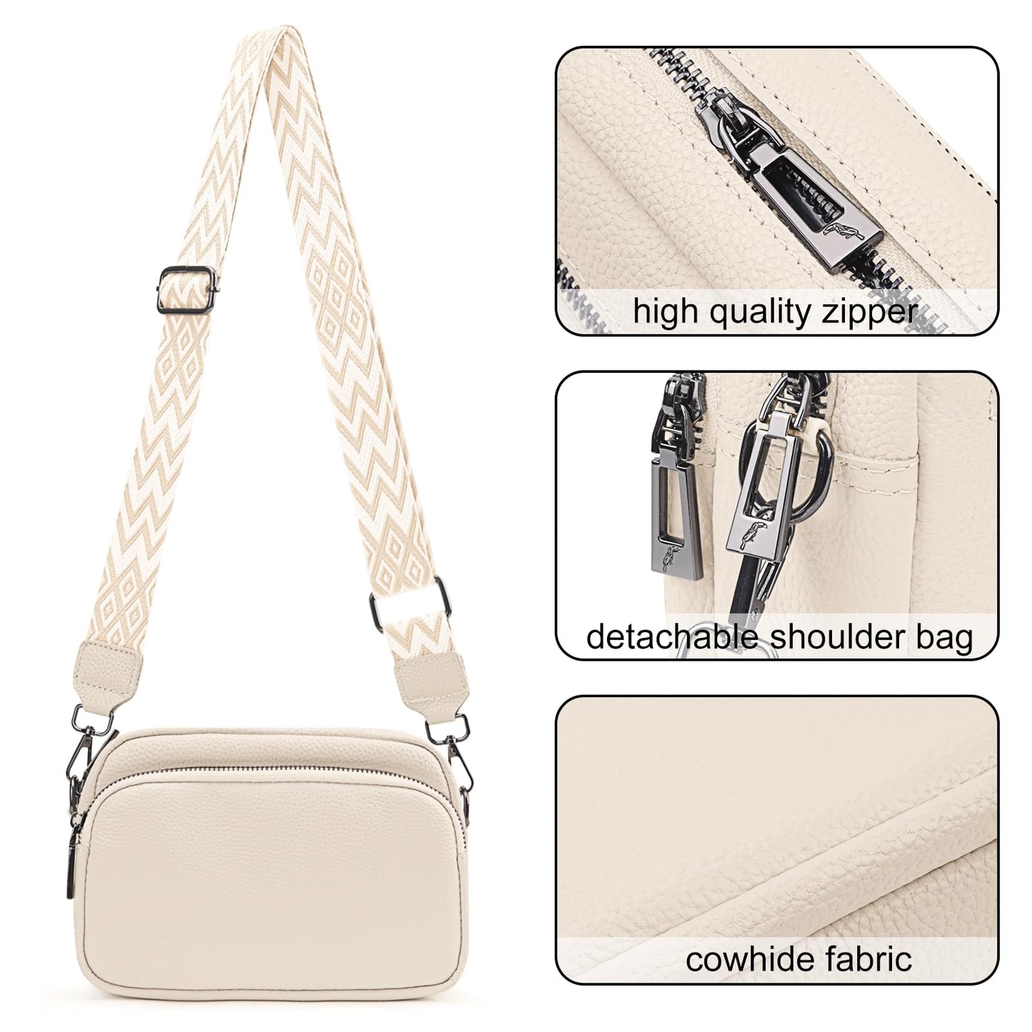 TIAASTAP Crossbody Bags for Women - Leather Handbags & Shoulder Bags with Adjustable Wide Strap Camera Cross Body Bag for Ladies Girls Travel Shopping Work Daily Use (Beige)