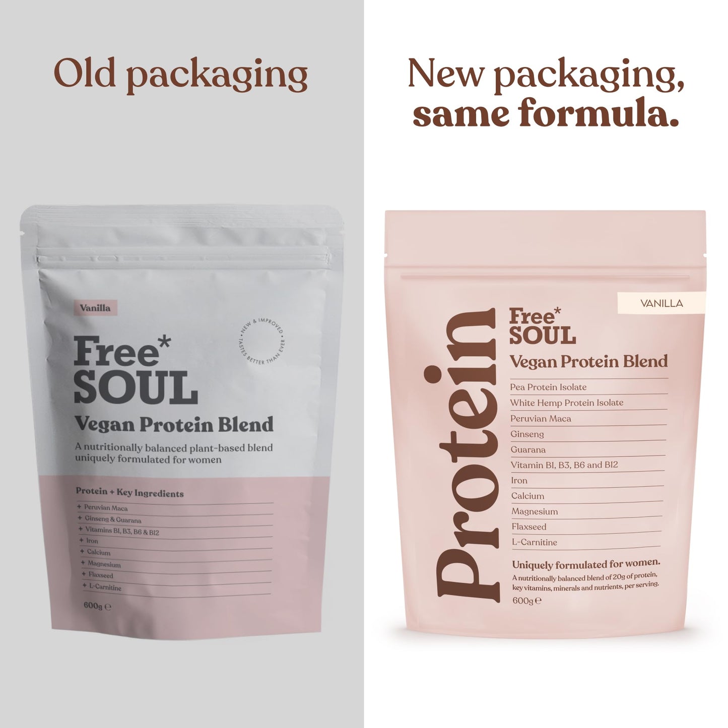 Free Soul Vegan Protein Powder | Formulated for Women | 600g | 20g Protein with Added Nutrients | Gluten & Soy Free Plant-Based Nutrition Shake | Pea & Hemp Isolate Protein | Vanilla Flavour