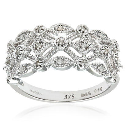 Naava Women's Diamond Ring, 9 ct White Gold Ornately set with White Diamonds