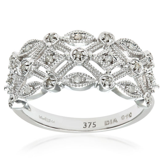 Naava Women's Diamond Ring, 9 ct White Gold Ornately set with White Diamonds