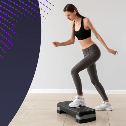 KAYMAN Exercise Steps – Fitness Stepper for Home & Gym, Suited for Aerobics, Cardio, Weights, Yoga, DVD Workout – Adjustable 2 Step Level Heights (10,15 cm) – Perfect Equipment for Fitness (Grey)