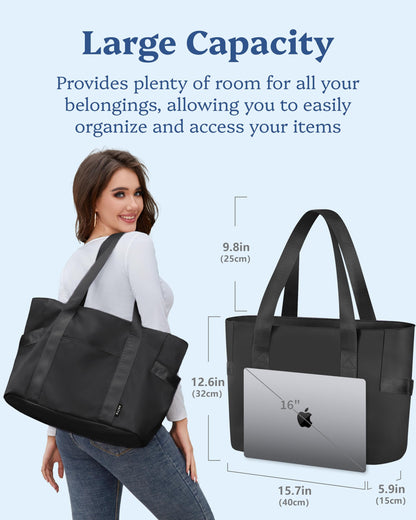 Prite Tote Bag for Women Weekender Bag with Laptop Compartment for Work Nurse School Travel Gym (Black)