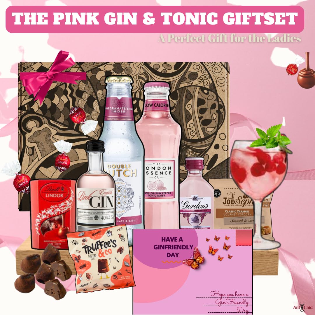 The Pink Gin Gift Set Hampers for Women, Birthday Gin Gifts for her with Chocolate Gifts for Her - The BestFriend Gifts for Women