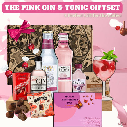 The Pink Gin Gift Set Hampers for Women, Birthday Gin Gifts for her with Chocolate Gifts for Her - The BestFriend Gifts for Women