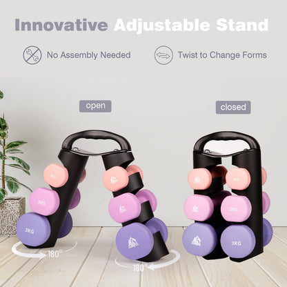 LIONSCOOL Premium Neoprene Dumbbell Sets of 3 Pairs or 5 Pairs With Solid Portable Steel Rack For Home Gym (Power Gradient, 1+2+3)