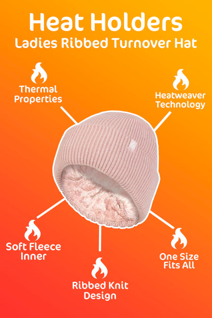 HEAT HOLDERS Womens Beanie Hat with Heatweaver Fleece Lining Ladies Fashionable Turnover Cuff Hat (One Size, Cream)