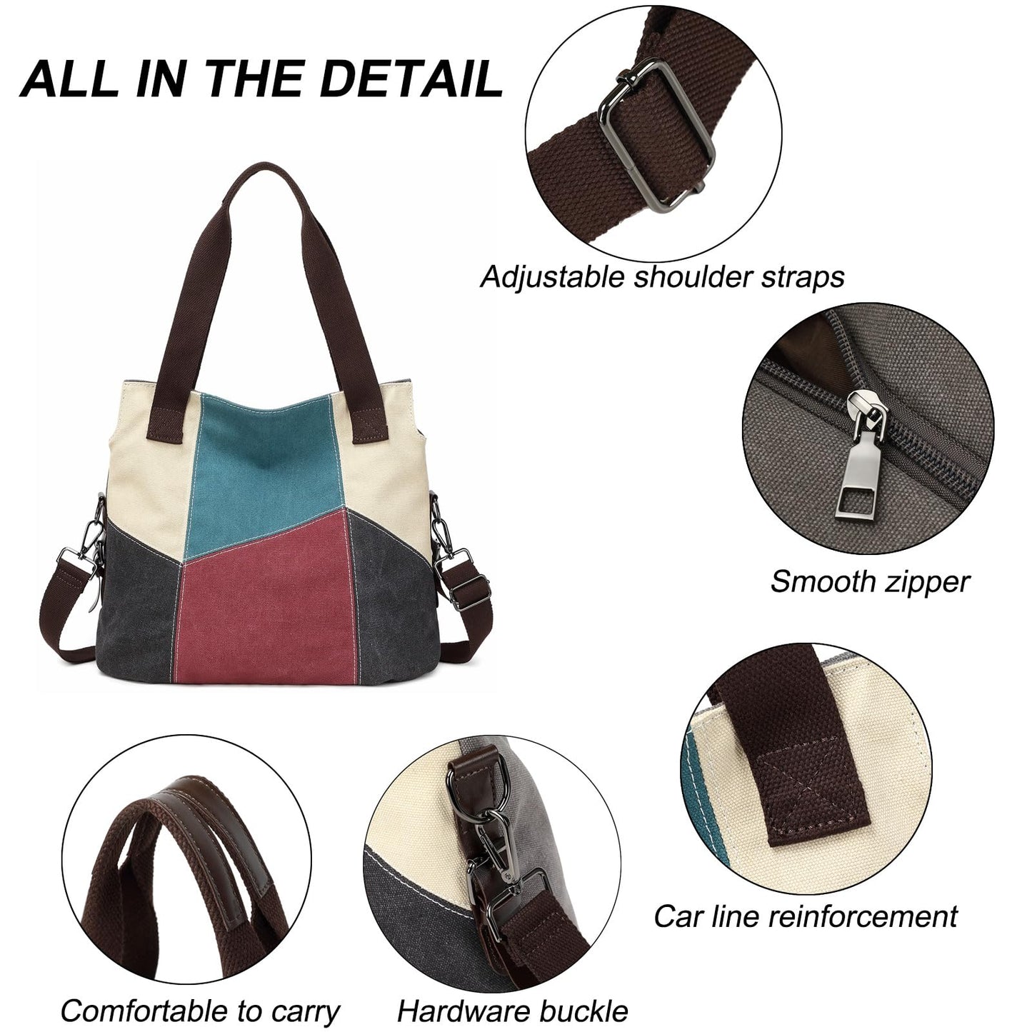 SIVENKE Women's Canvas Handbag, Casual Shoulder Bag, Retro Canvas Hobo Bag, Shopper Bag, red, Casual, retro