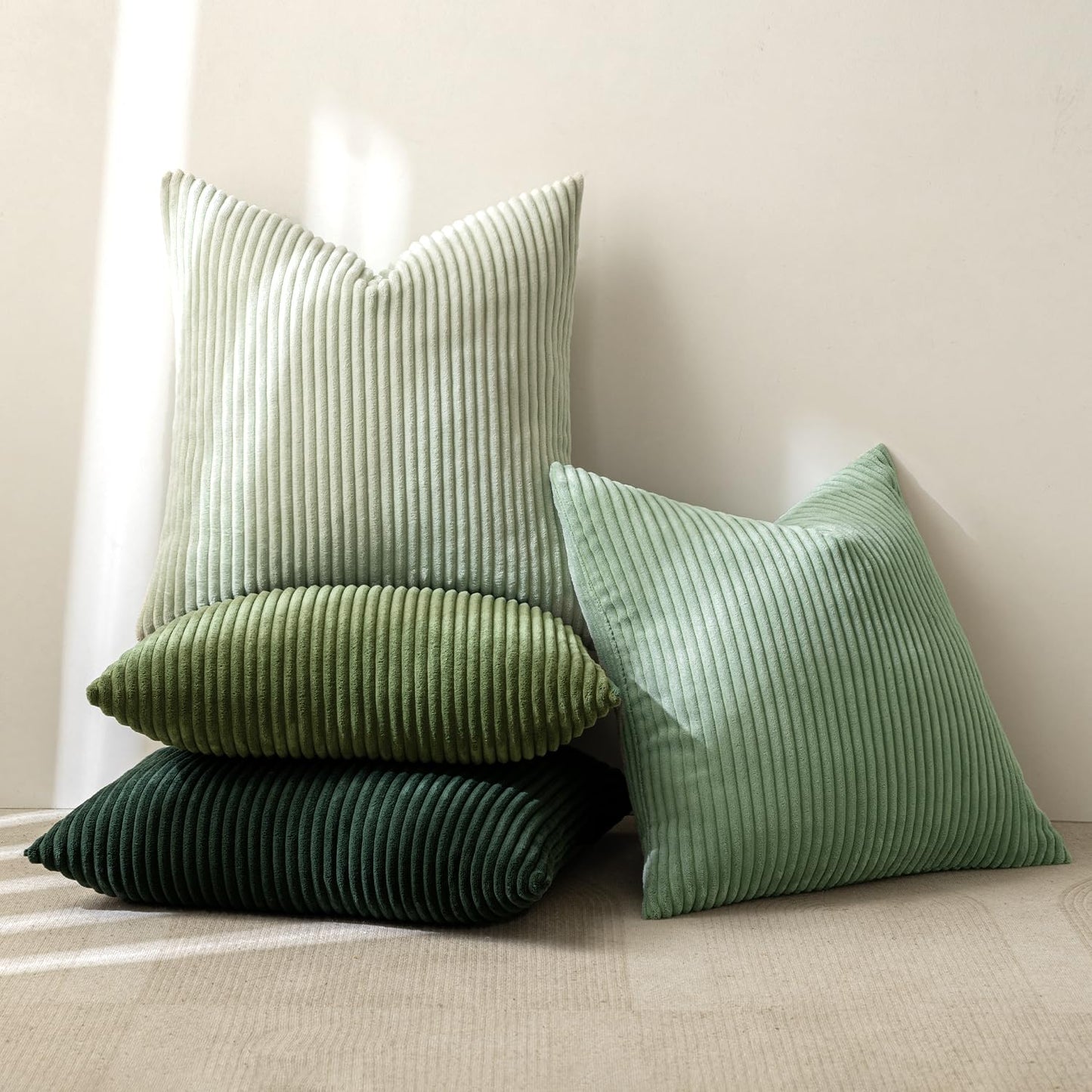 MIULEE Corduroy Christmas Cushion Covers Soft Decorative Square Throw Pillow Covers Cushion Soft Pillowcase Striped Pack of four for Home decor Sofa 45cm x 45cm,18x18 Inches Forest Green Series