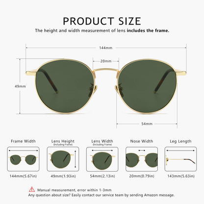 SUNGAIT Round Vintage Polarised Sunglasses Classic Retro Metal Frame Sunglasses Circular for Women Men(Gold Frame/Polarized Green Lens)-SGT059JKMOLVUUK