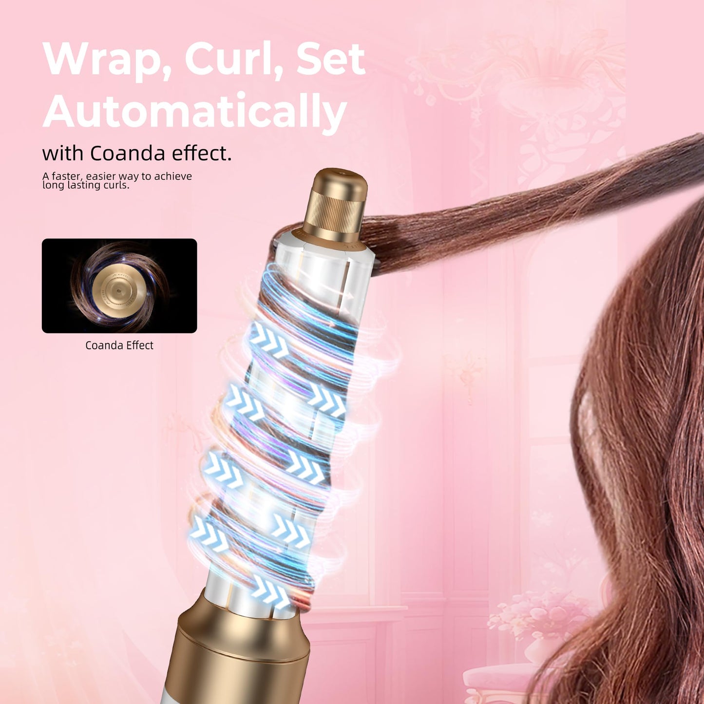 Airbrush 6 in 1 Hair Styler Mogawave Magic Styler Airstyler Hair Dryer Brush Magic Styler 1000W Blow Dryer Brush Set with Air Curler, Straighten, Volumise, Smooth, Air Stylers for Women