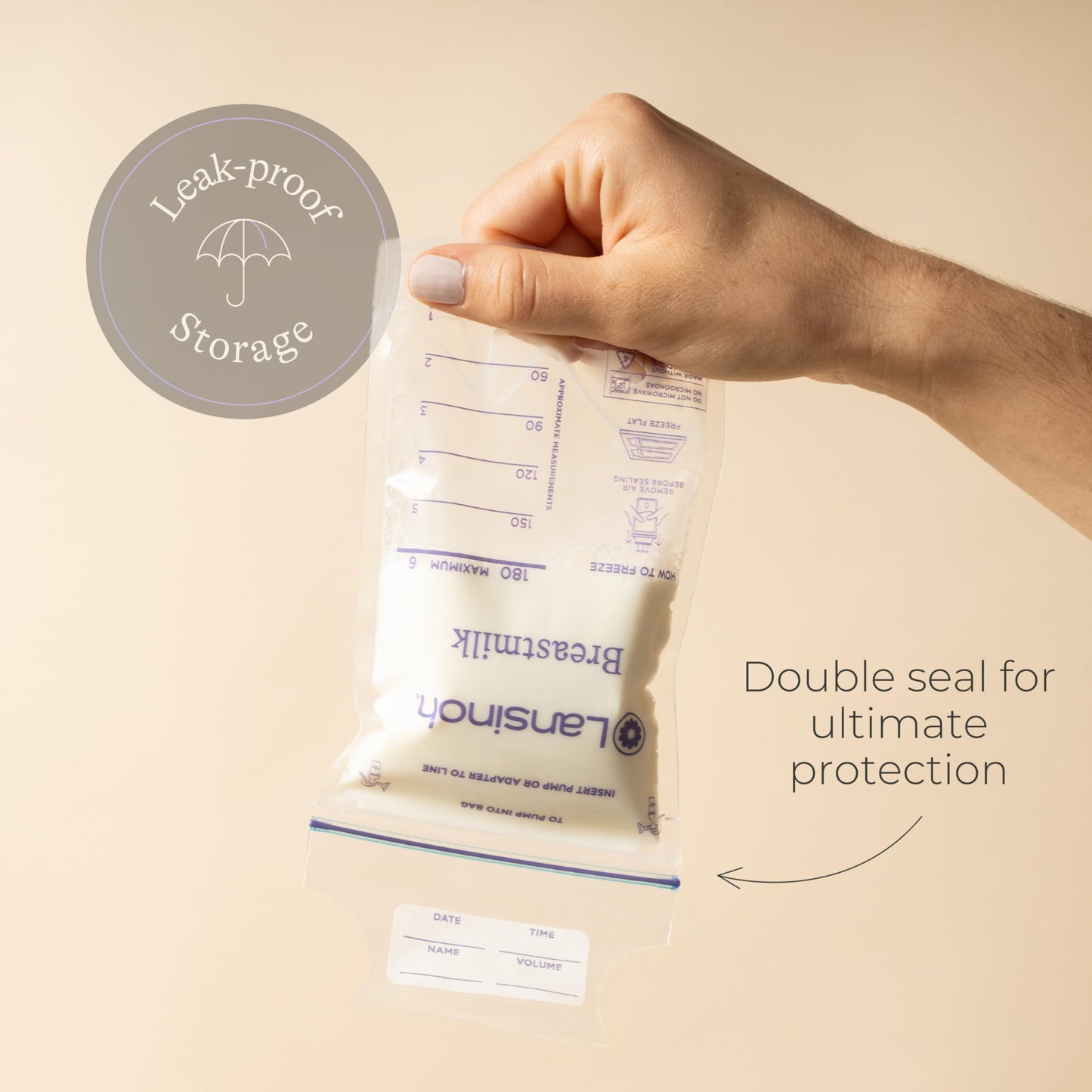 Lansinoh Breast Milk Storage Bags Breastmilk Pouches for fridge or freezer use, store flat or standing, BPA and BPS free, pre-sterilised, double zipper seal, Pack of 25, Packaging may vary