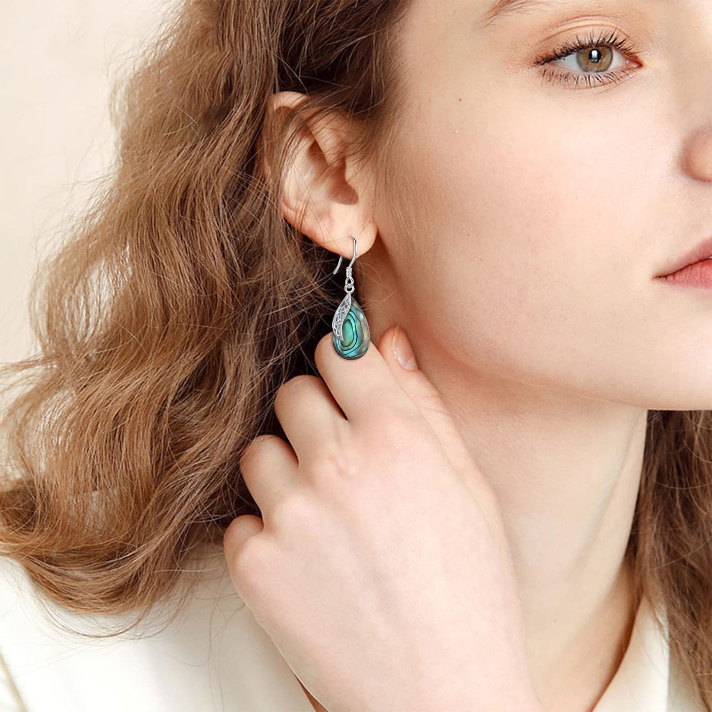 Abalone Shell Dangle Earrings for Women 925 Sterling Silver Celtic Teardrop Earrings Jewellery Gifts for Women Ladies Lovers Mothers Day Gifts for Mum Mom Mother