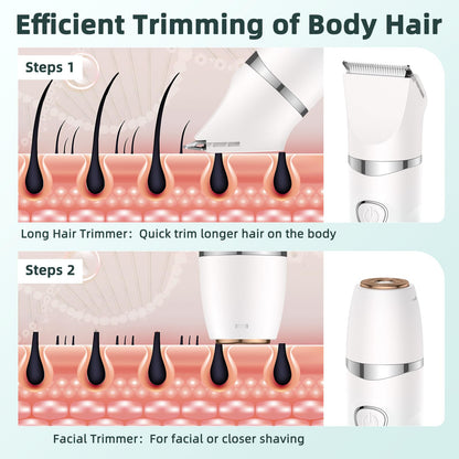Lady Shaver for Women,3-in-1 Wet & Dry Use Bikini Trimmer for Women,Electric Painless Razor for Legs,Body,Private Area,Sensitive Skin (White)