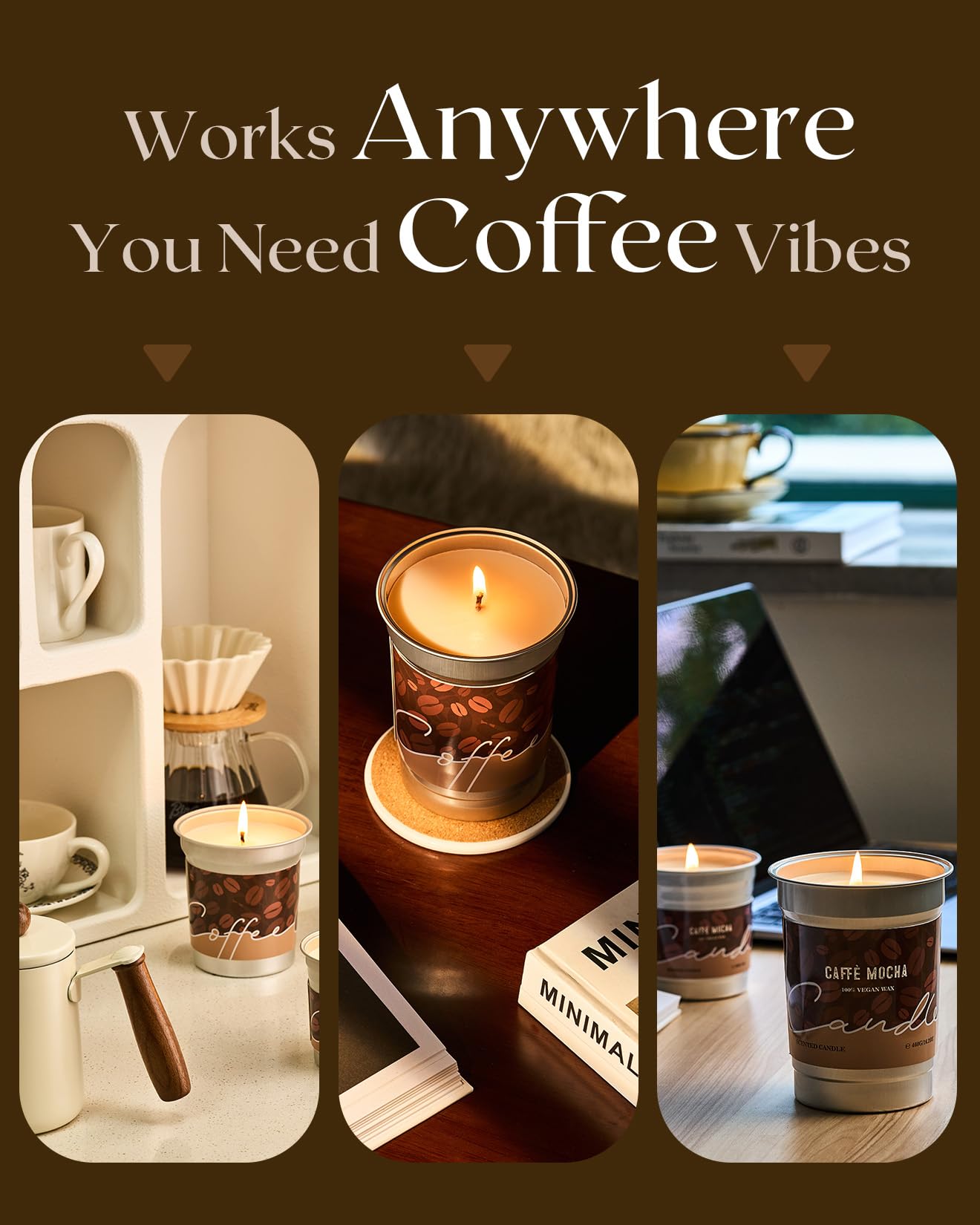 M&SENSE Coffee Candle 460g, Caffe Latte Scented Candles, 99 Hours Long Burning, Organic Soy Wax Candles for Cafe, Bedroom, Kitchen, Sleep Candle Gift for Men & Women