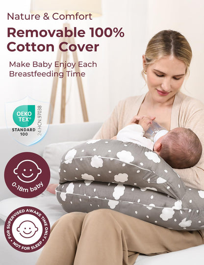momcozy Nursing Pillow With Breastfeeding - Ergonomic Support & Original Security Fence to Baby' Safety - Making Breastfeeding Easy and Comfort for Mom & Baby - Removable Cotton Cover, Gray