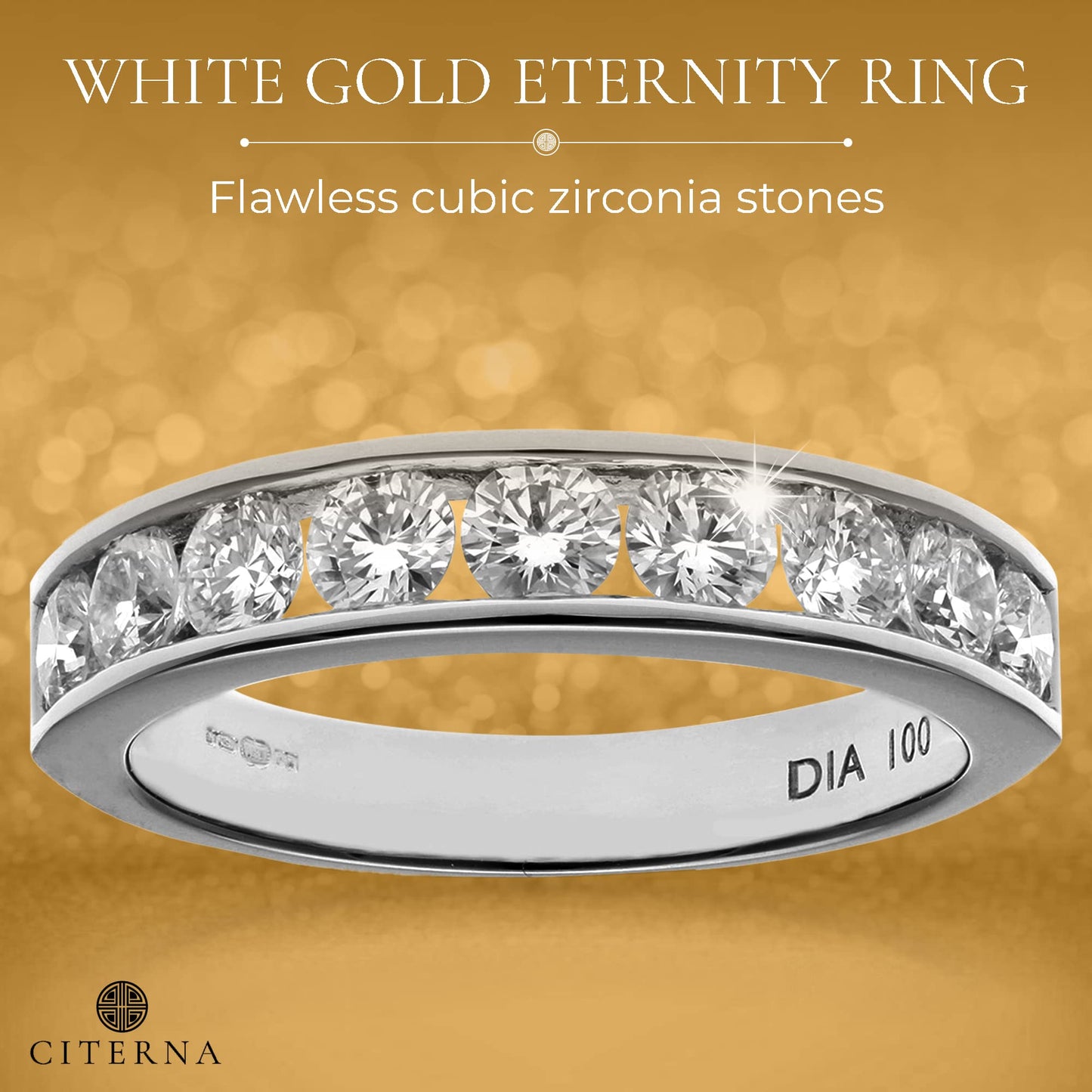 Citerna White Gold Ring - Premium Quality Gold Eternity Engagement Rings Embellished with Cubic Zirconia - Stunning and Durable Gold Rings for Women - Branded Box Included