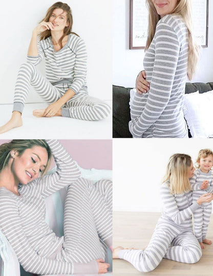 Ekouaer Maternity Clothes for Winter Nursing Pajamas for Women Breastfeeding Soft Sleepwear Loungewear, A Light Gray Stripe, S