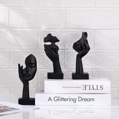 oliruim Black Home Decoration Accent Art Woman Face Statue Collectible Statue for Modern Home Living Room Bookshelf Black Desk Decor 3 Piece Set